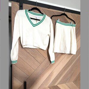 NWT House Of Harlow 1960 White Sweater Skirt Set S Tennis Country Club Old Money